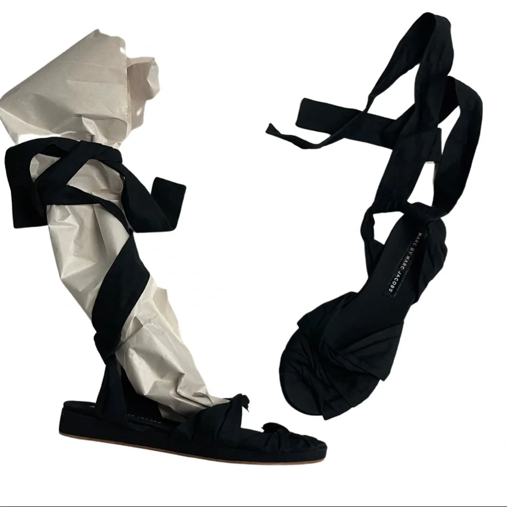 🤍 MARC BY MARC JACOBS Cotton Triple Twist Bow Stacked Gladiator Sandals sz 41